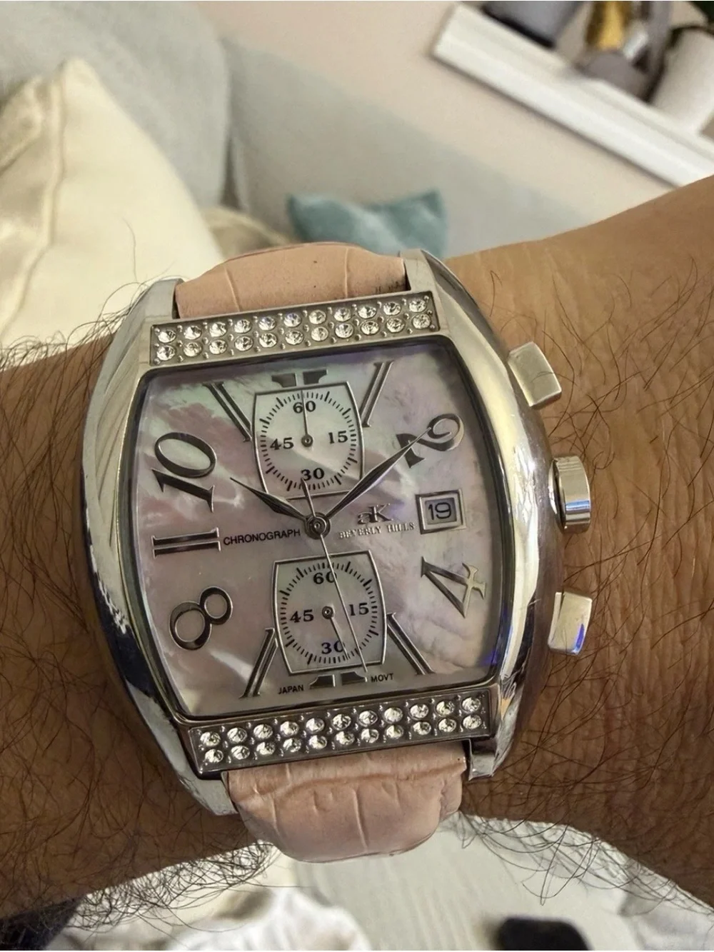 Adee Kaye Beverly Hills Sport Chronograph Pink MOP Swarovski Crystal Watch